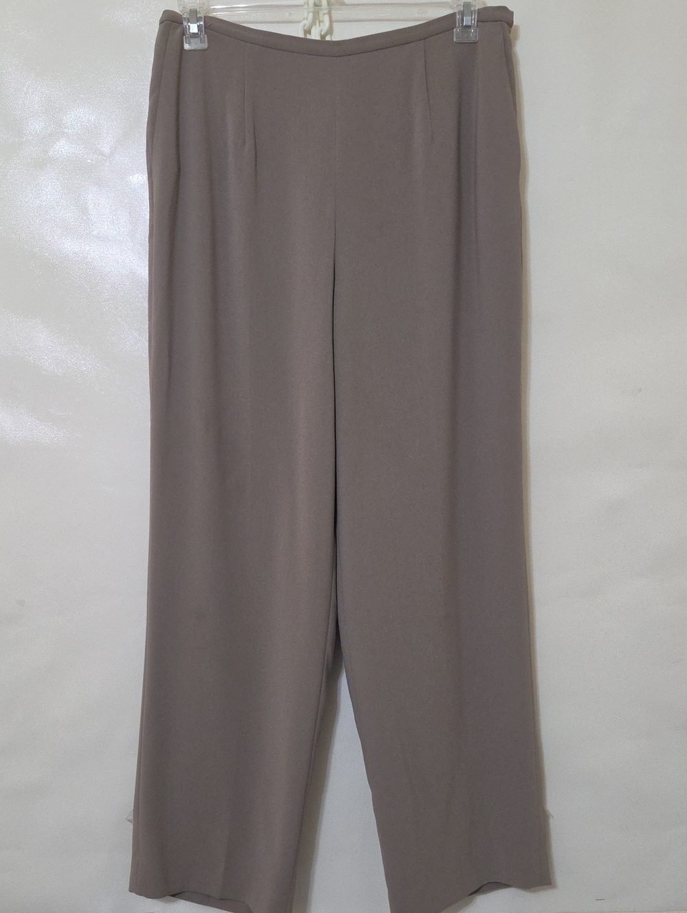 Talbots Women's Taupe Classic Wide-Leg Lined Polyester Side Zip Pants - Size 14